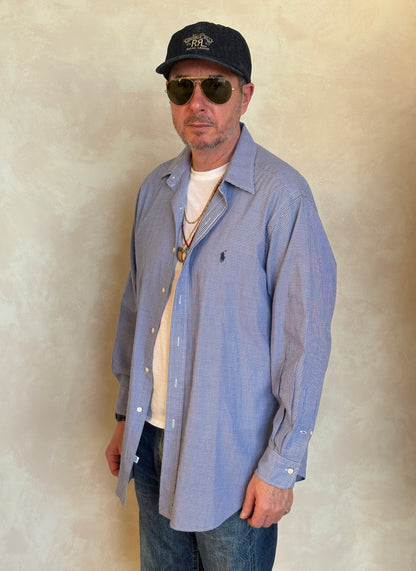 Polo Ralph Lauren Andrew Shirt 16/35 Navy Gingham 100% Cotton