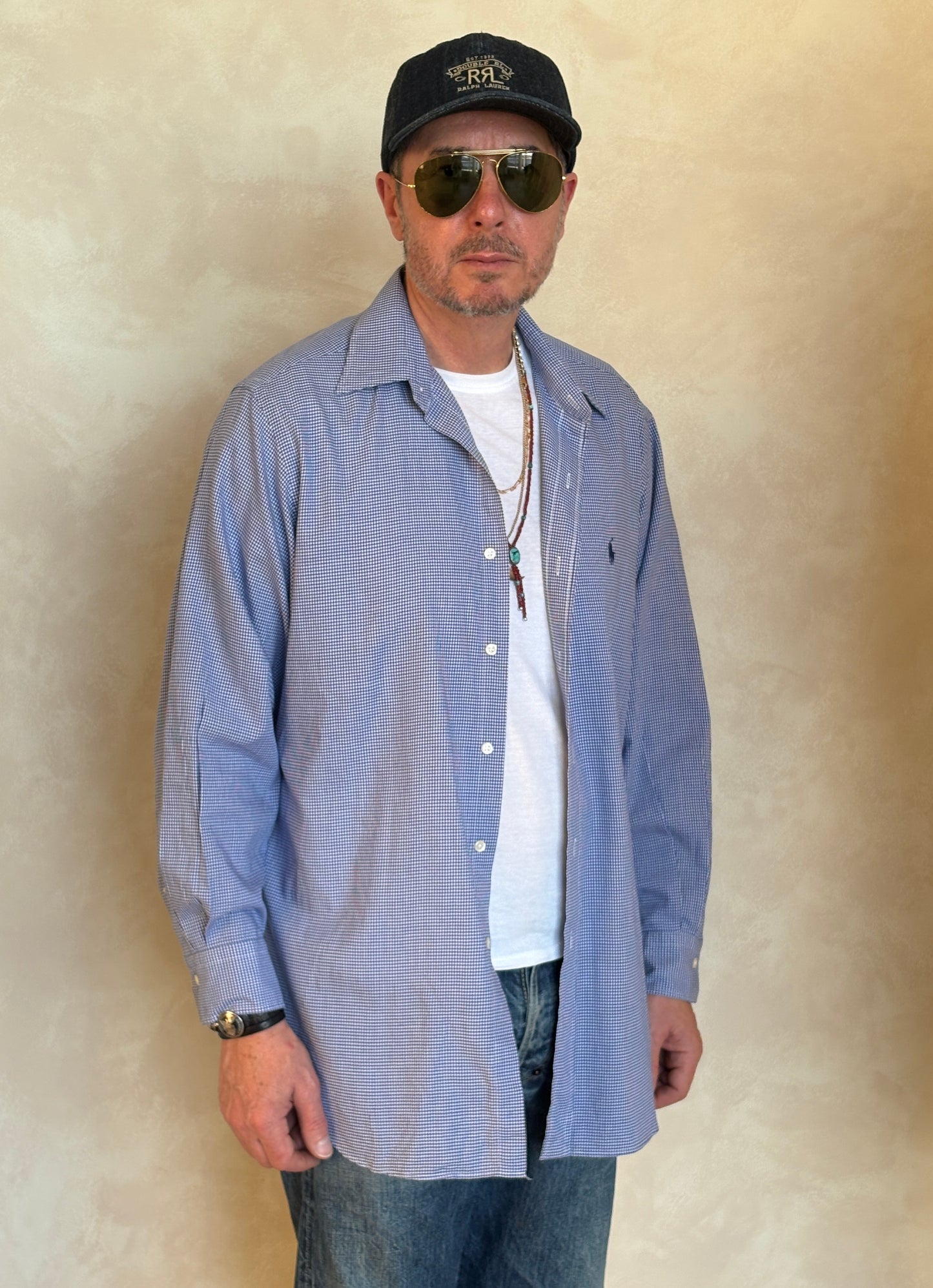 Polo Ralph Lauren Andrew Shirt 16/35 Navy Gingham 100% Cotton