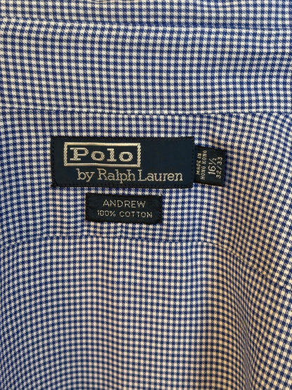 Polo Ralph Lauren Andrew Shirt 16/35 Navy Gingham 100% Cotton