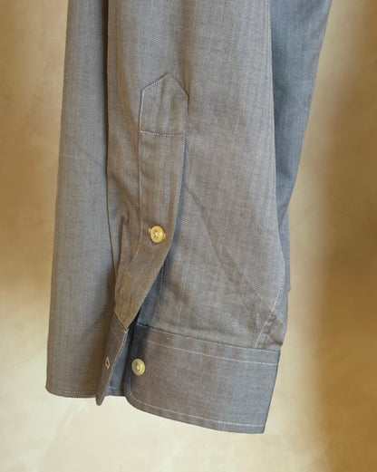 Polo Ralph Lauren Lowell Sport Shirt L Grey Herringbone 100% Cotton