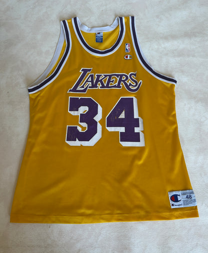 Champion LA Lakers #34 O'Neal Jersey Size 48 Gold Mesh Vintage 90s NBA Authentic
