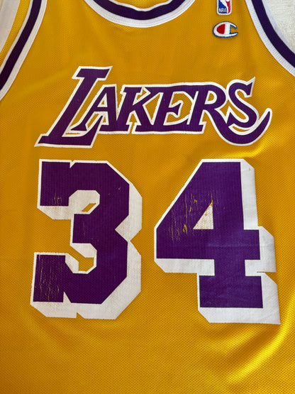 Champion LA Lakers #34 O'Neal Jersey Size 48 Gold Mesh Vintage 90s NBA Authentic