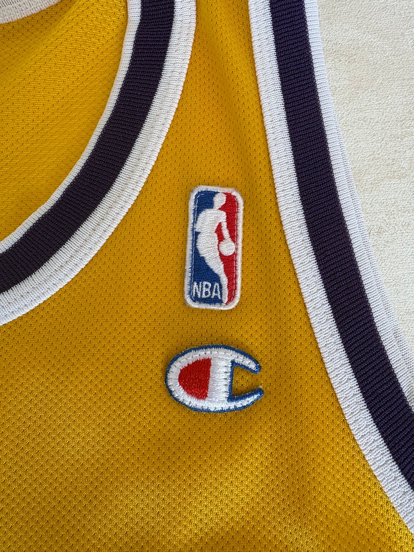 Champion LA Lakers #34 O'Neal Jersey Size 48 Gold Mesh Vintage 90s NBA Authentic
