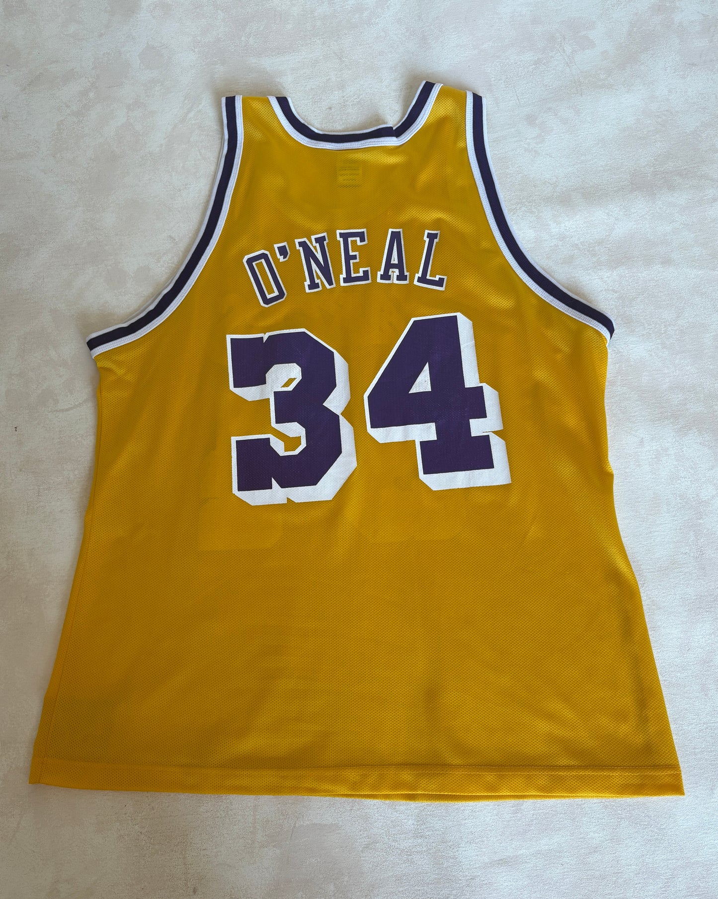 Champion LA Lakers #34 O'Neal Jersey Size 48 Gold Mesh Vintage 90s NBA Authentic
