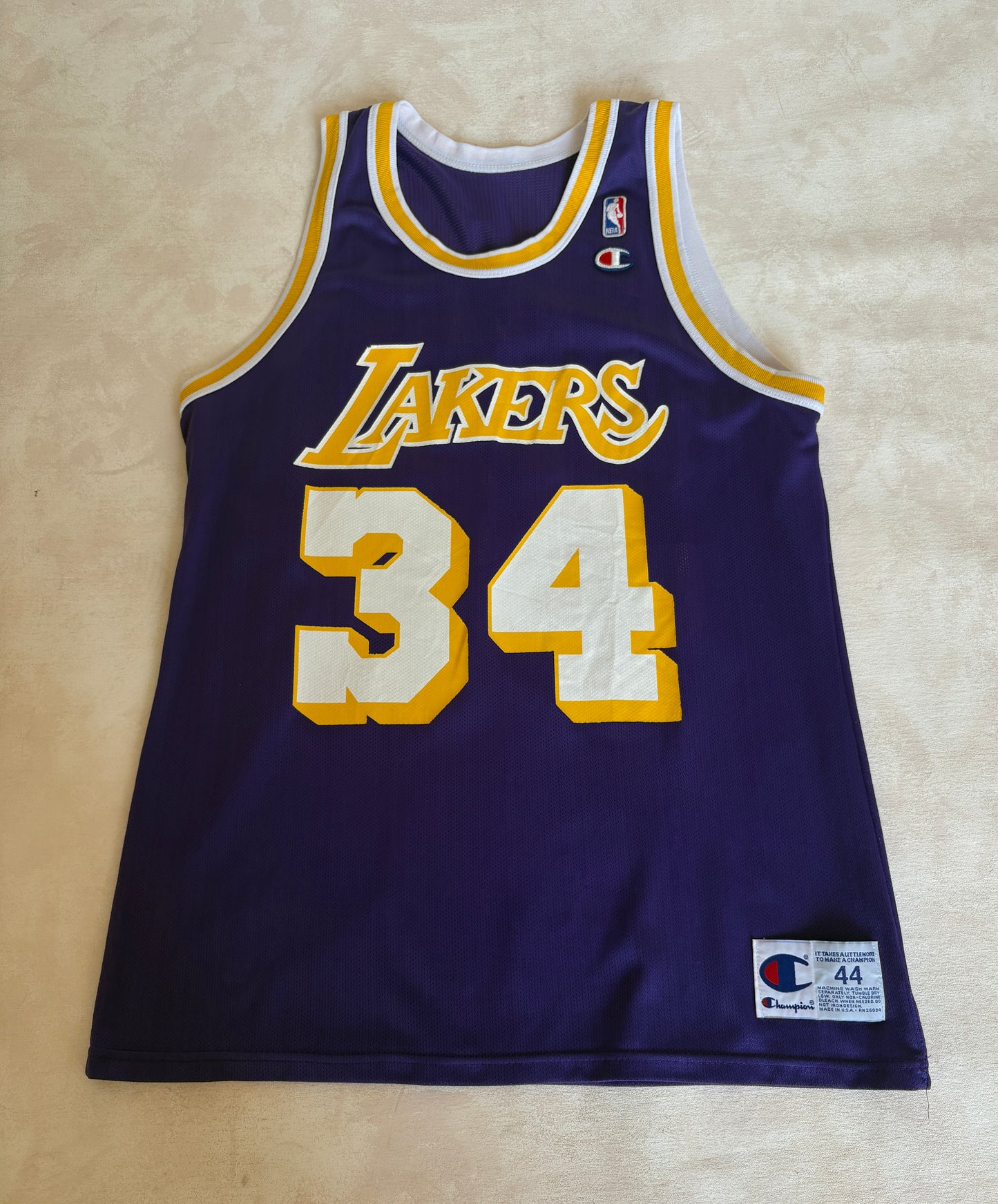 Champion LA Lakers #34 Jersey Size 44 Purple Mesh Vintage 90s NBA Made in USA