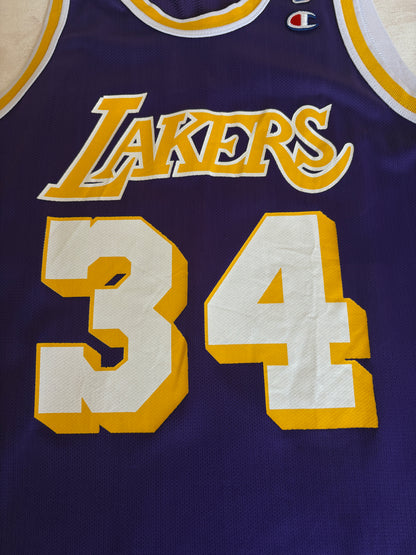Champion LA Lakers #34 Jersey Size 44 Purple Mesh Vintage 90s NBA Made in USA