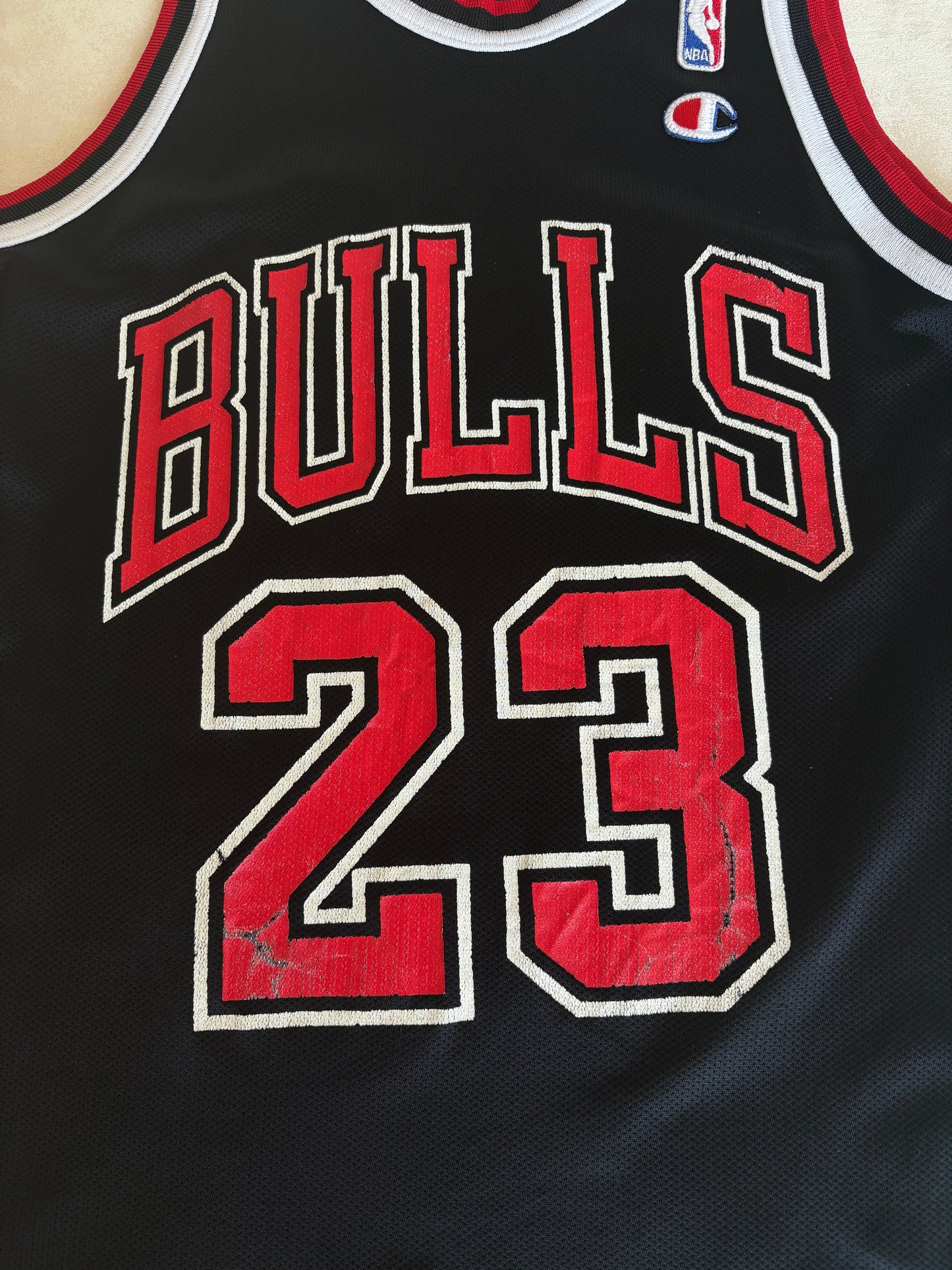 Champion Chicago Bulls #23 Jersey Size 40 Black Mesh Vintage 90s NBA Authentic