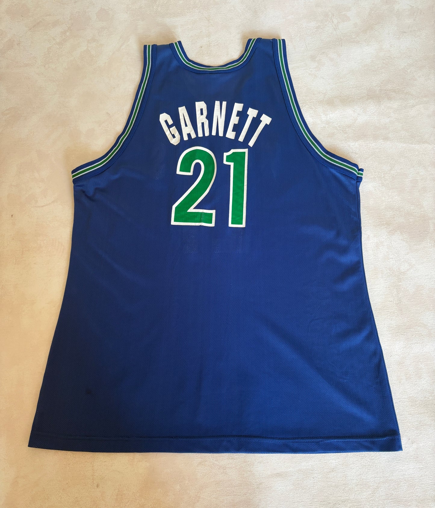 Champion Minnesota Timberwolves #21 Garnett Jersey Size 48 Blue Mesh Vintage 90s
