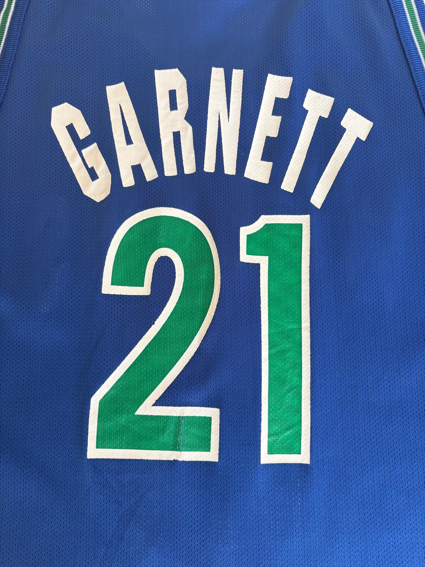 Champion Minnesota Timberwolves #21 Garnett Jersey Size 48 Blue Mesh Vintage 90s