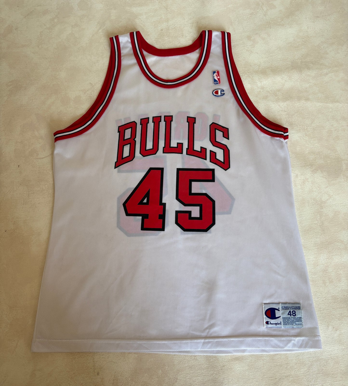 Champion Chicago Bulls #45 Jordan Comeback Jersey Size 48 White Mesh 1995 NBA