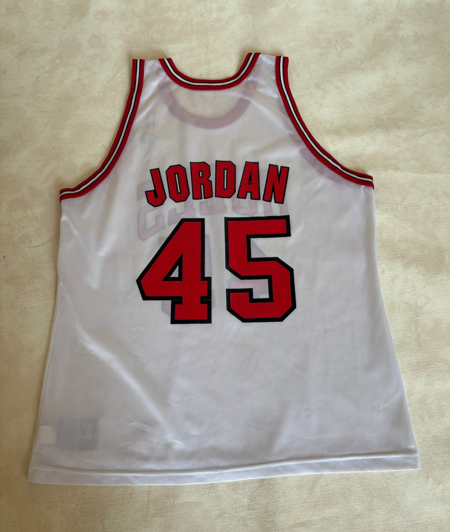Champion Chicago Bulls #45 Jordan Comeback Jersey Size 48 White Mesh 1995 NBA