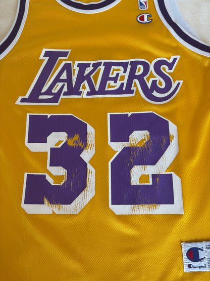 Champion LA Lakers #32 Magic Johnson Jersey Size 40 Gold Mesh Vintage 90s NBA