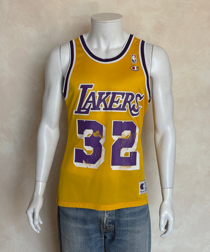 Champion LA Lakers #32 Magic Johnson Jersey Size 40 Gold Mesh Vintage 90s NBA