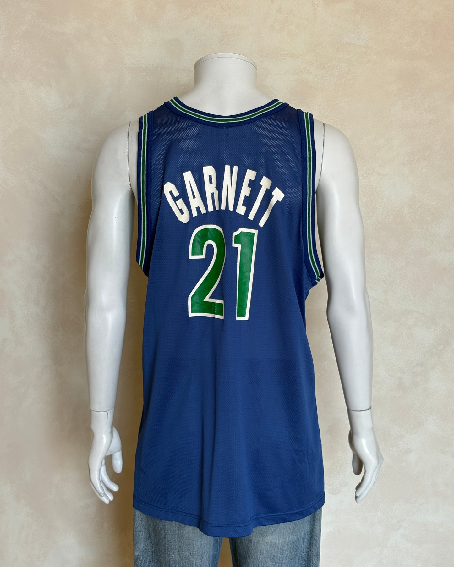 Champion Minnesota Timberwolves #21 Garnett Jersey Size 48 Blue Mesh Vintage 90s