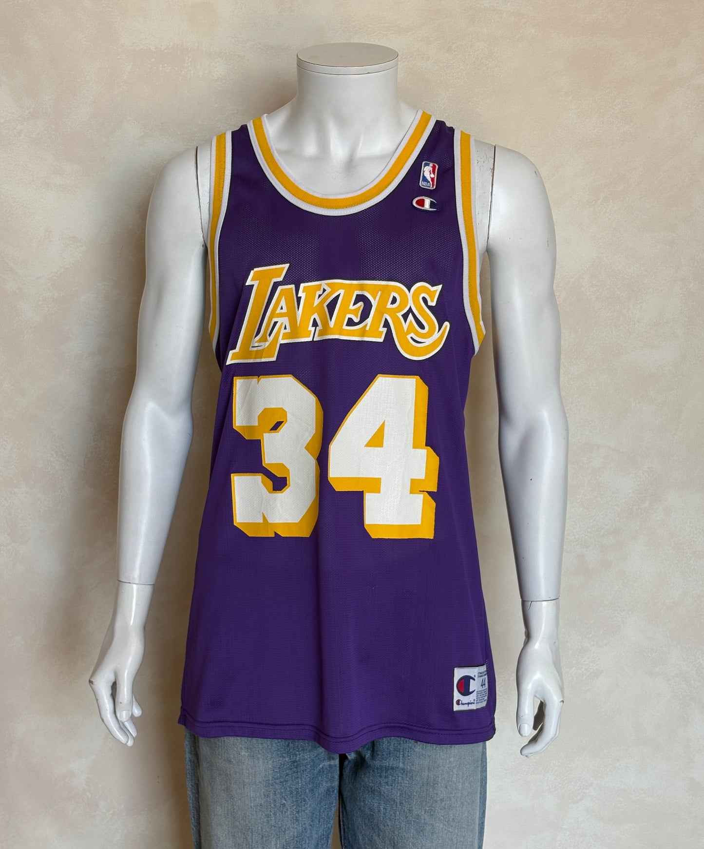 Champion LA Lakers #34 Jersey Size 44 Purple Mesh Vintage 90s NBA Made in USA