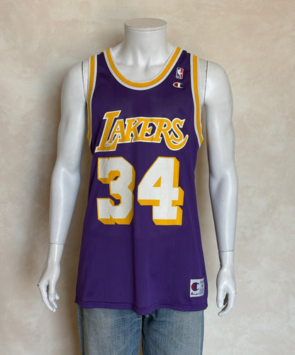 Champion LA Lakers #34 Jersey Size 44 Purple Mesh Vintage 90s NBA Made in USA