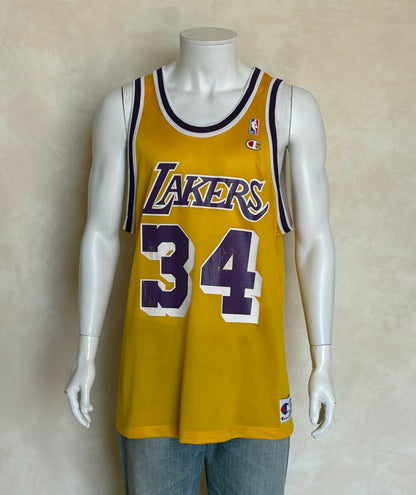 Champion LA Lakers #34 O'Neal Jersey Size 48 Gold Mesh Vintage 90s NBA Authentic