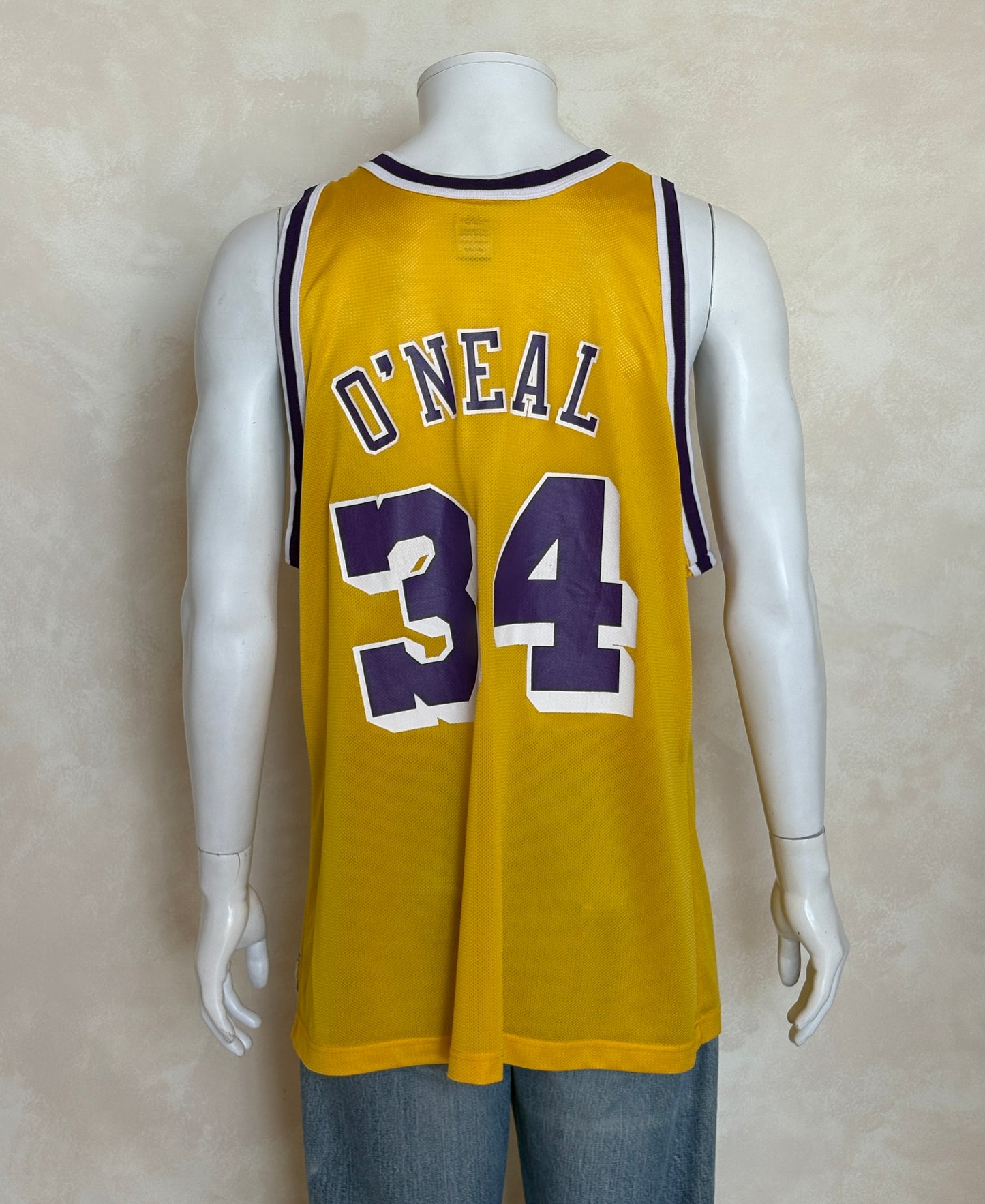 Champion LA Lakers #34 O'Neal Jersey Size 48 Gold Mesh Vintage 90s NBA Authentic