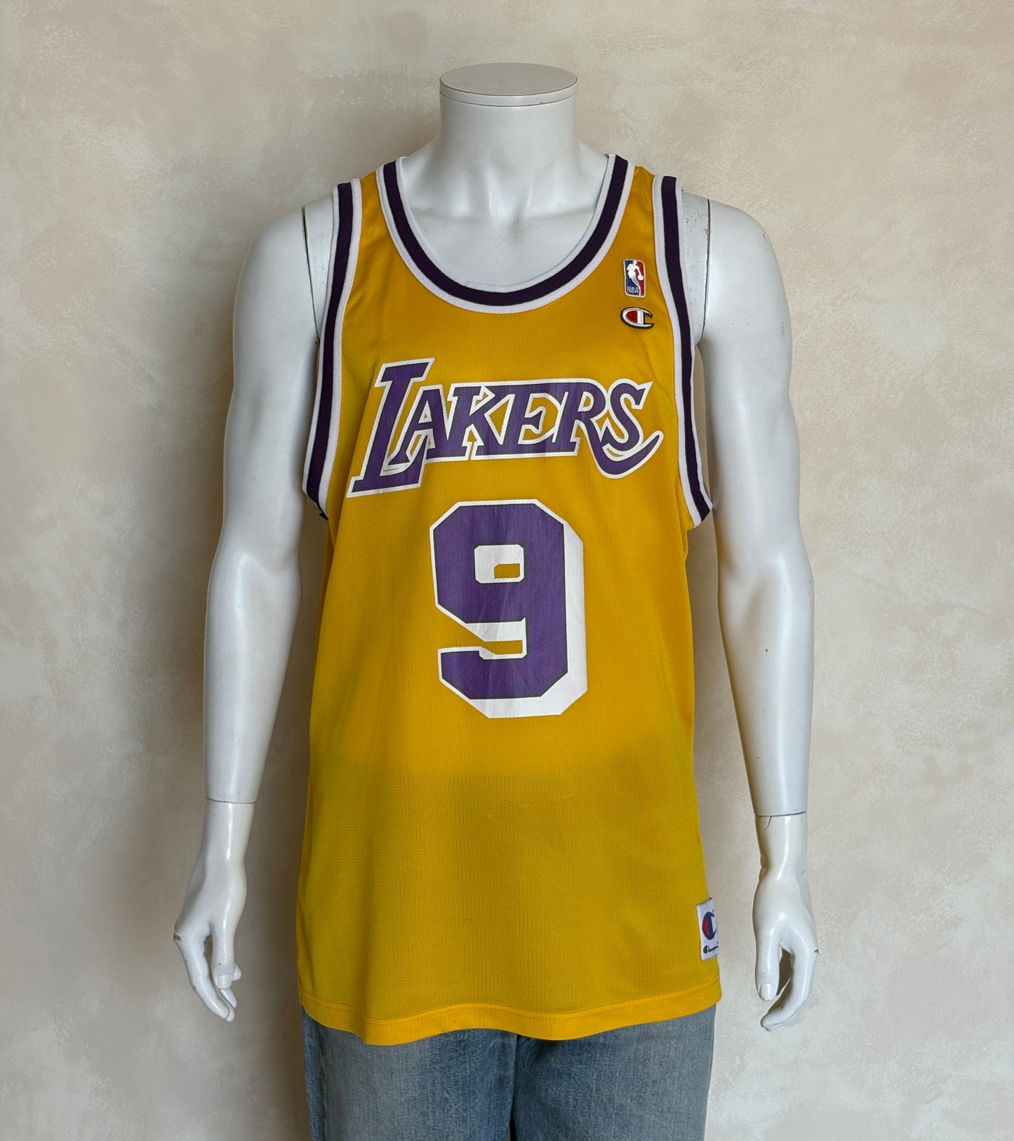 Champion LA Lakers #9 Van Exel Jersey Size 48 Gold Mesh Vintage 90s NBA