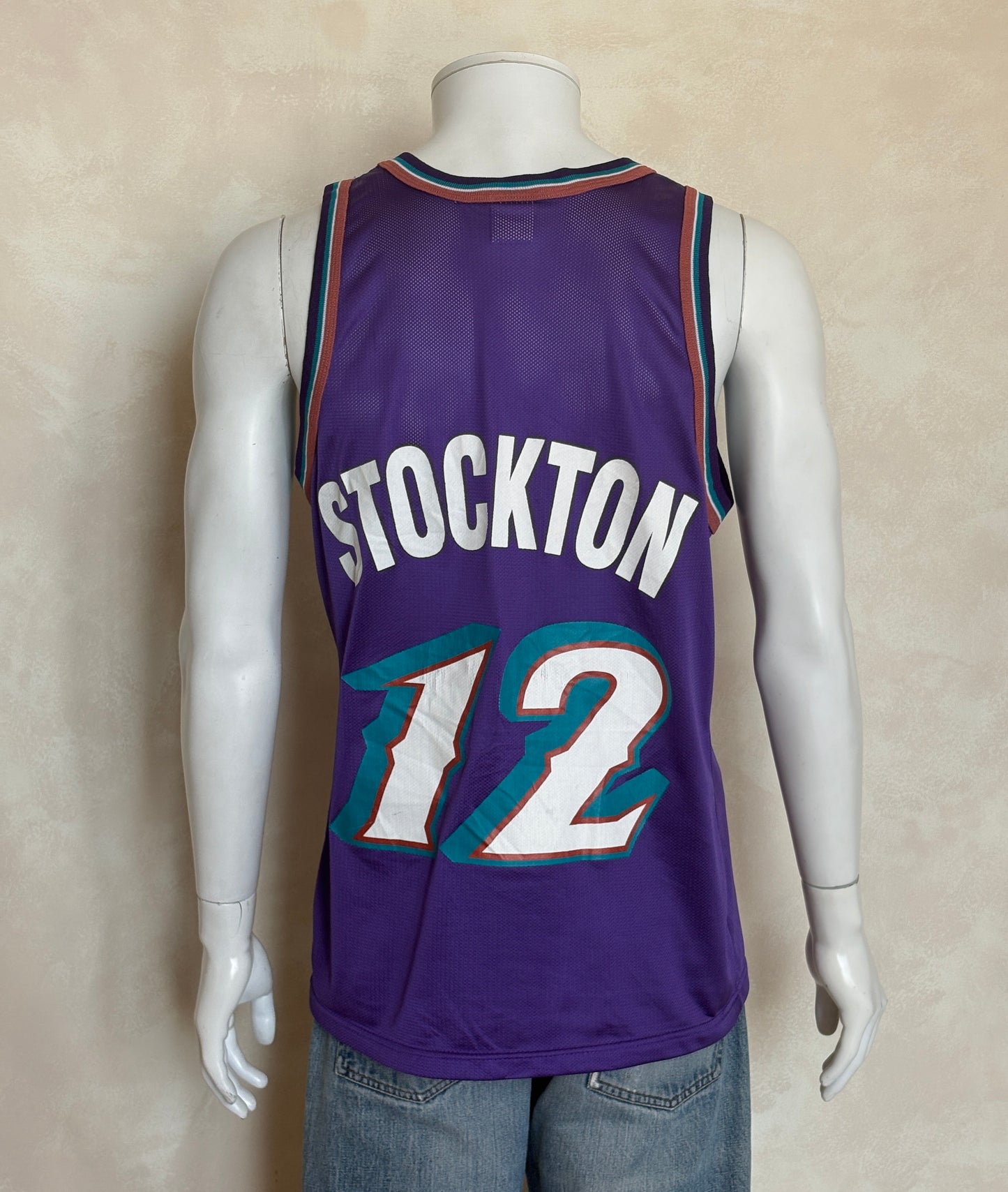 Champion Utah Jazz #12 Stockton Jersey Size 40 Purple Mesh Vintage 90s NBA