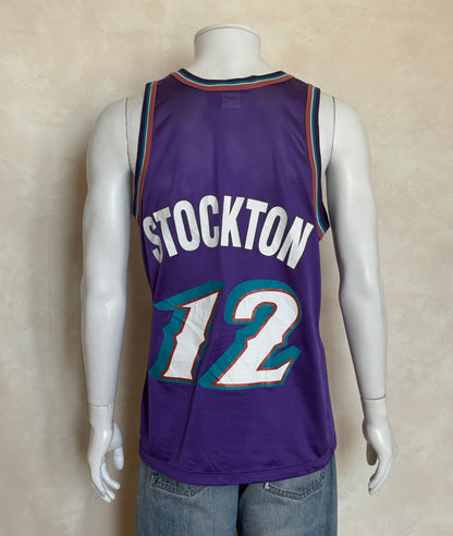 Champion Utah Jazz #12 Stockton Jersey Size 40 Purple Mesh Vintage 90s NBA