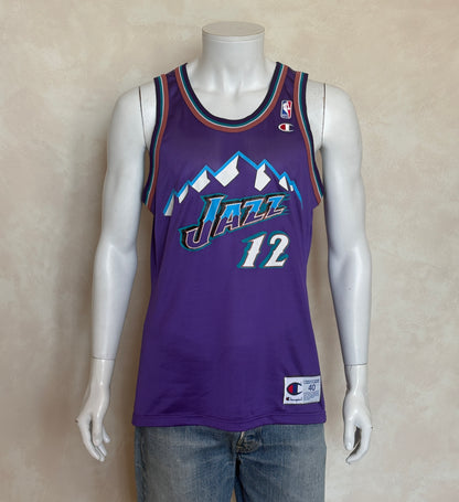 Champion Utah Jazz #12 Stockton Jersey Size 40 Purple Mesh Vintage 90s NBA