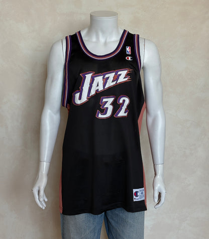 Champion Utah Jazz #32 Malone Jersey Size 48 Black Mesh Vintage 90s NBA