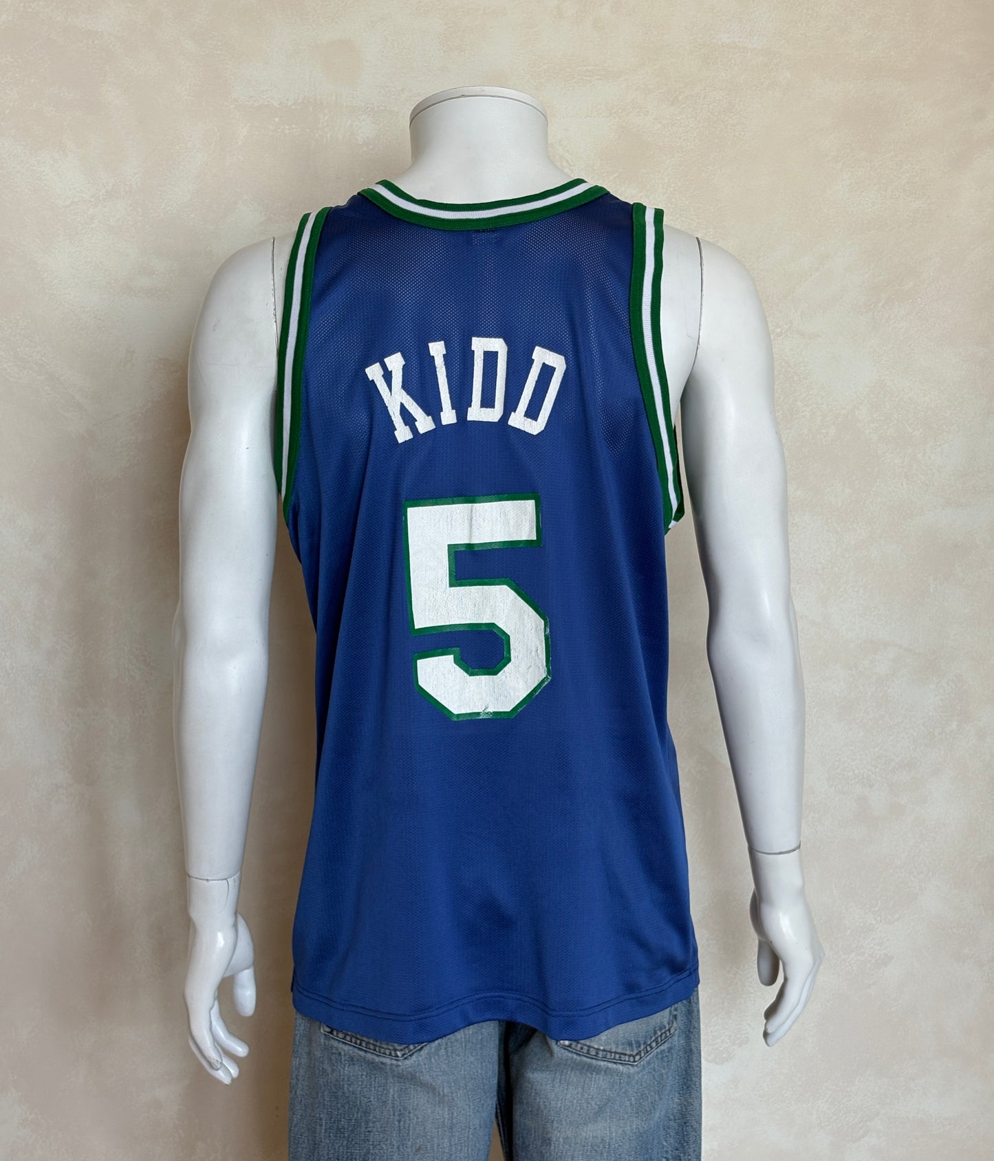 Champion Dallas Mavericks Jason Kidd #5 Jersey Size 44 Navy Blue Green Mesh 90s NBA