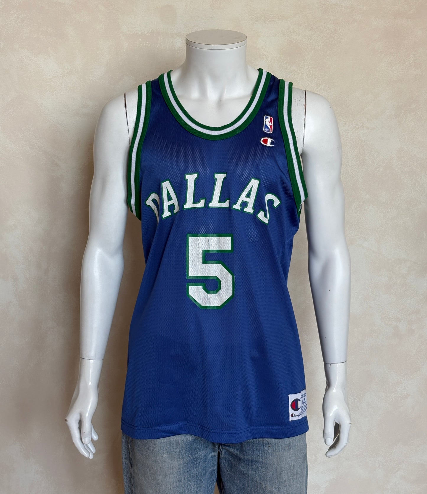 Champion Dallas Mavericks Jason Kidd #5 Jersey Size 44 Navy Blue Green Mesh 90s NBA