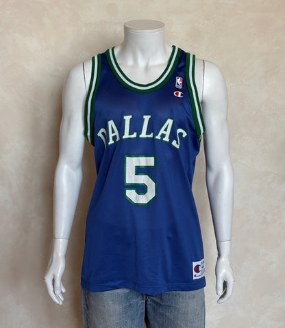 Champion Dallas Mavericks Jason Kidd #5 Jersey Size 44 Navy Blue Green Mesh 90s NBA