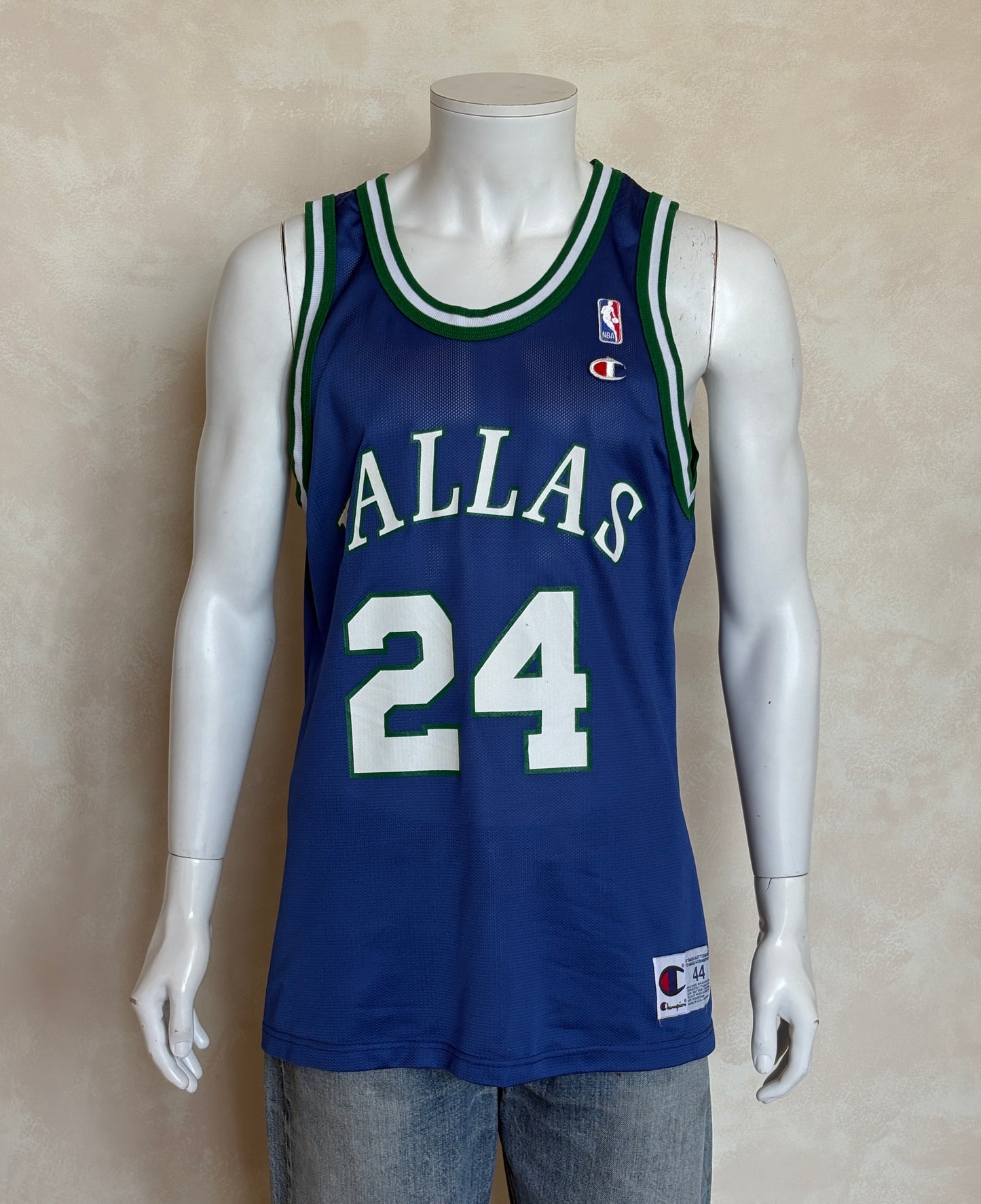Champion Dallas Mavericks #24 Jersey Size 44 Navy Blue Green Mesh 90s NBA Made in USA