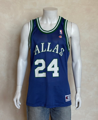 Champion Dallas Mavericks #24 Jersey Size 44 Navy Blue Green Mesh 90s NBA Made in USA