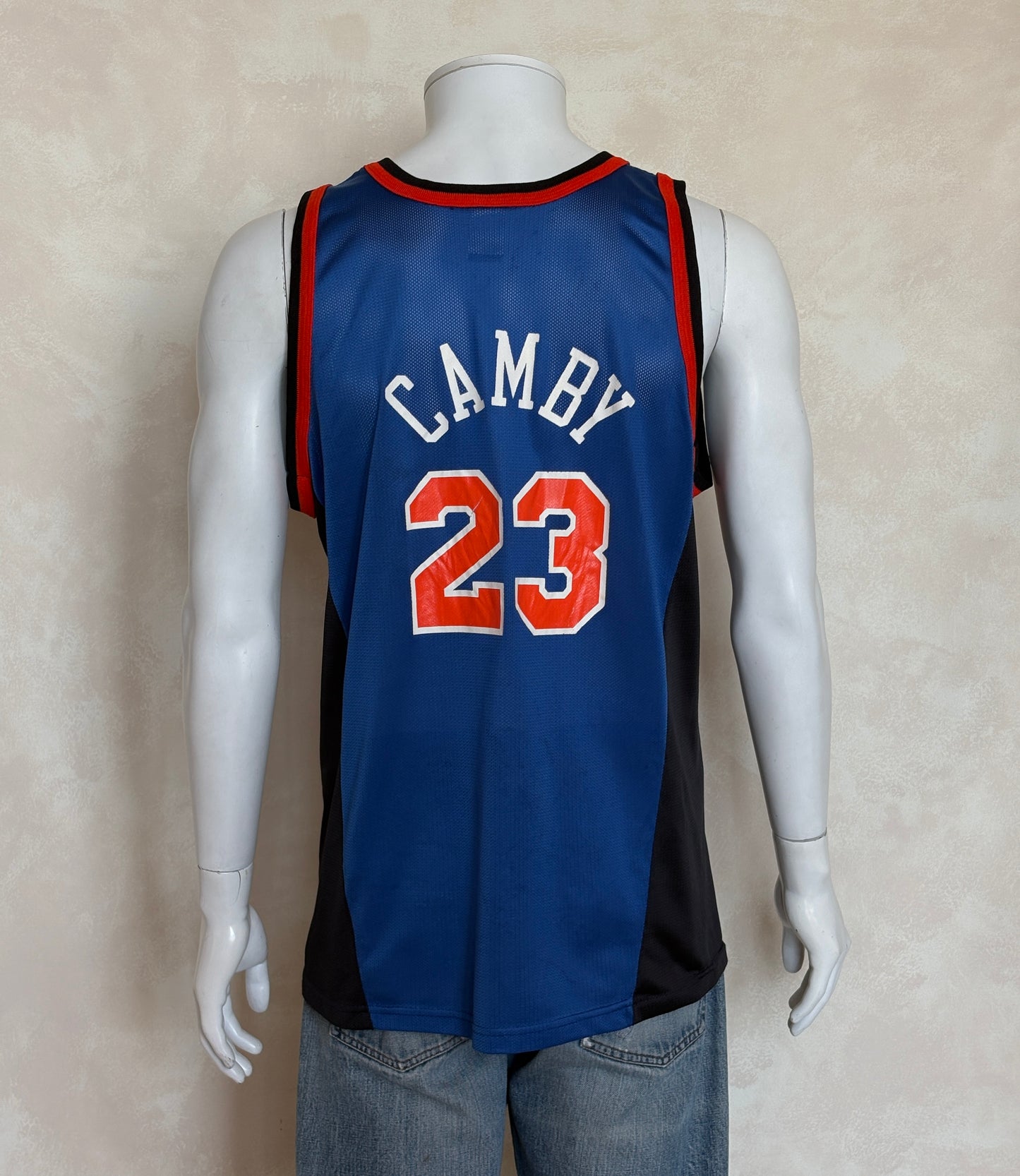 Champion New York Knicks Marcus Camby #23 Jersey Size L/44 Blue Black Orange Mesh 90s NBA