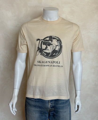 Vintage 1990 Skagenapoli Trans-European Biathlon T-Shirt – Denmark to Italy Route Map Tee. Large-AJ357 Studio