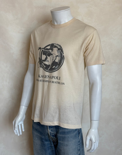 Vintage 1990 Skagenapoli Trans-European Biathlon T-Shirt – Denmark to Italy Route Map Tee. Large-AJ357 Studio