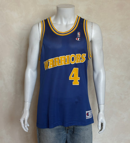 Champion Golden State Warriors Chris Webber #4 Jersey Size 44 Blue Yellow Mesh 90s NBA