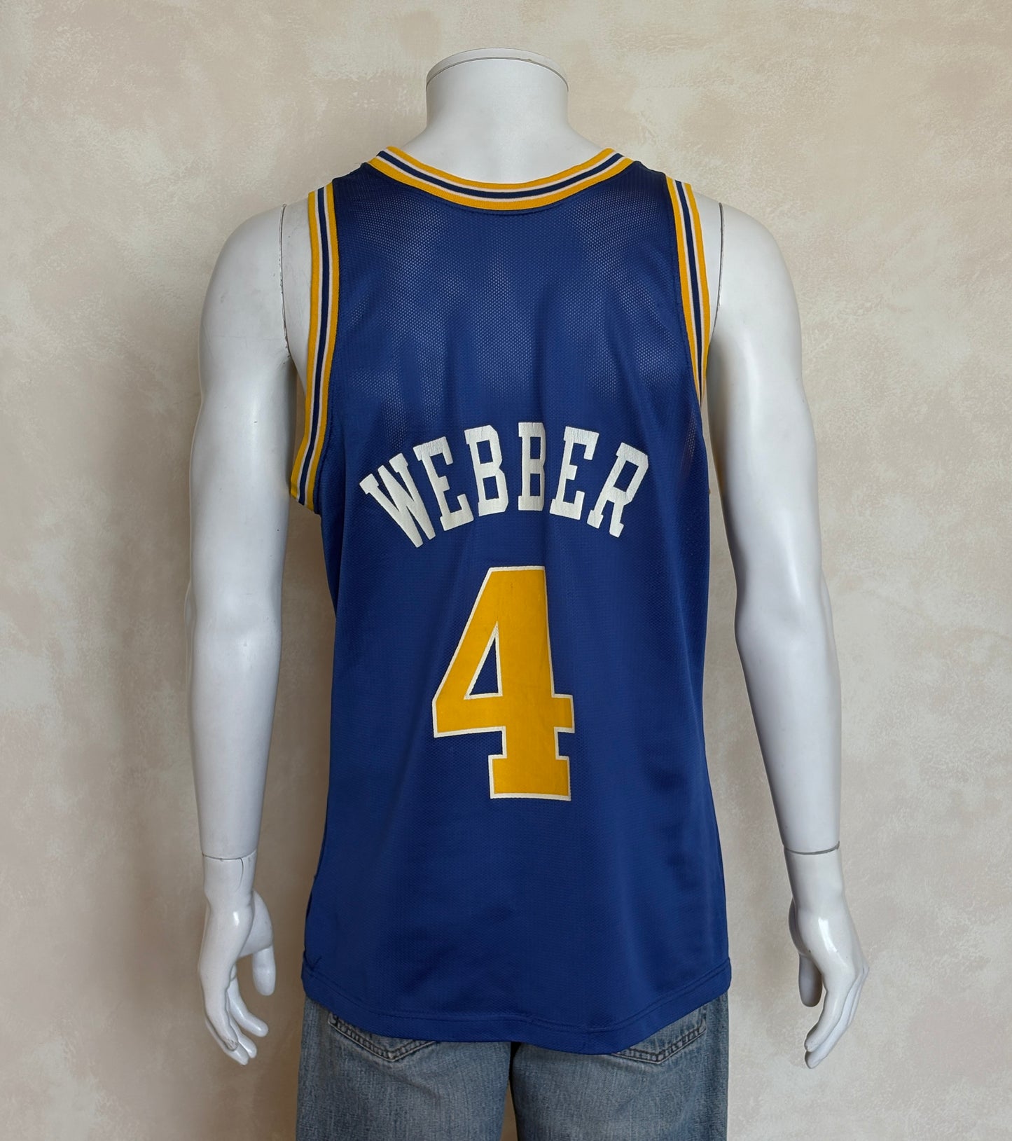 Champion Golden State Warriors Chris Webber #4 Jersey Size 44 Blue Yellow Mesh 90s NBA