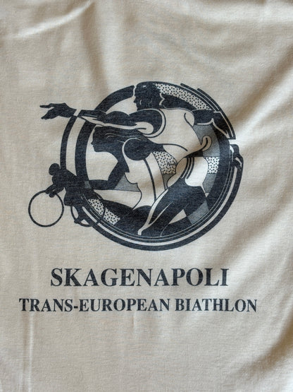 Vintage 1990 Skagenapoli Trans-European Biathlon T-Shirt – Denmark to Italy Route Map Tee. Large-AJ357 Studio