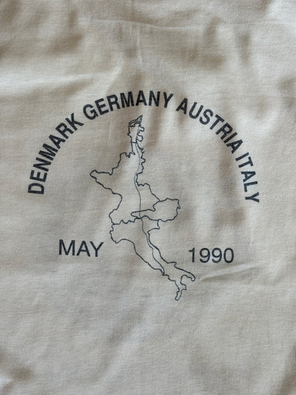 Vintage 1990 Skagenapoli Trans-European Biathlon T-Shirt – Denmark to Italy Route Map Tee. Large-AJ357 Studio