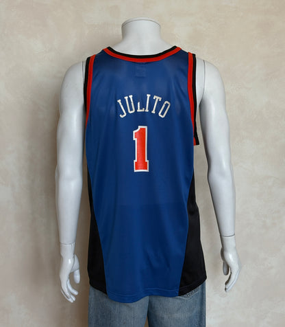 Champion New York Knicks Allan Houston #1 Jersey Size L/44 Blue Black Orange Mesh 90s NBA