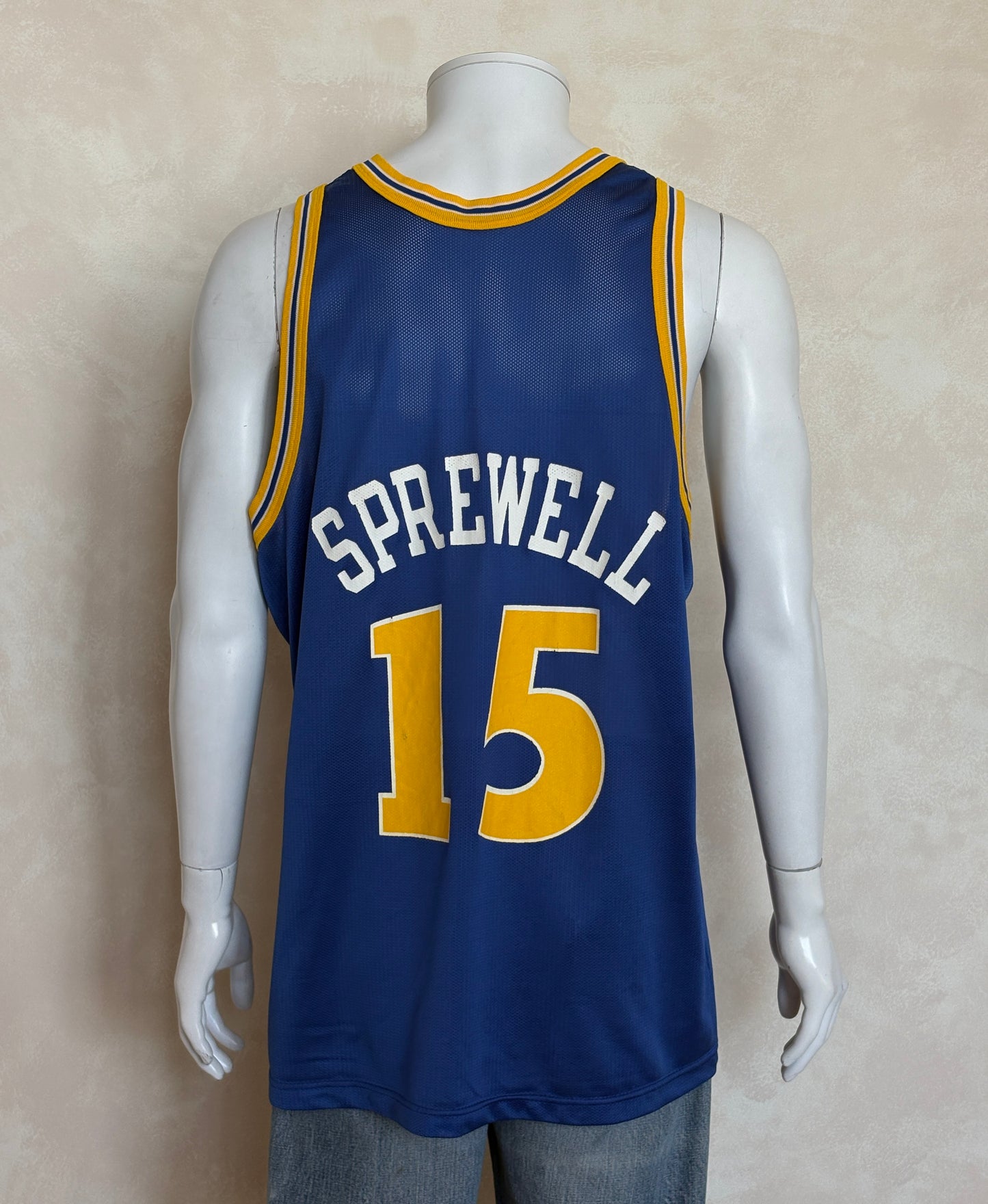 Champion Golden State Warriors Latrell Sprewell #15 Jersey Size 48 Blue Mesh 90s NBA USA