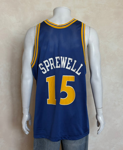 Champion Golden State Warriors Latrell Sprewell #15 Jersey Size 48 Blue Mesh 90s NBA USA