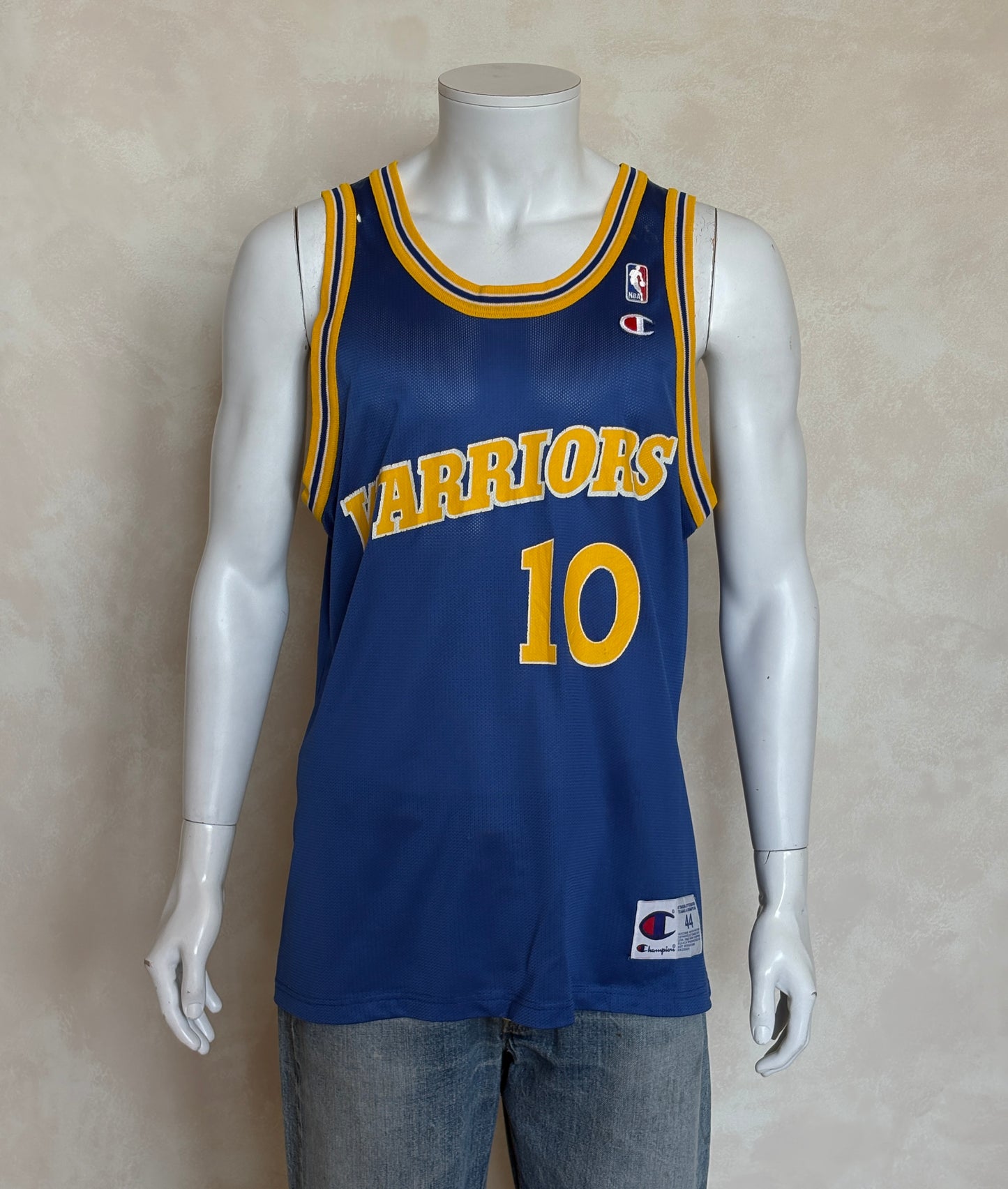 Champion Golden State Warriors Tim Hardaway #10 Jersey Size 44 Blue Yellow Mesh 90s NBA
