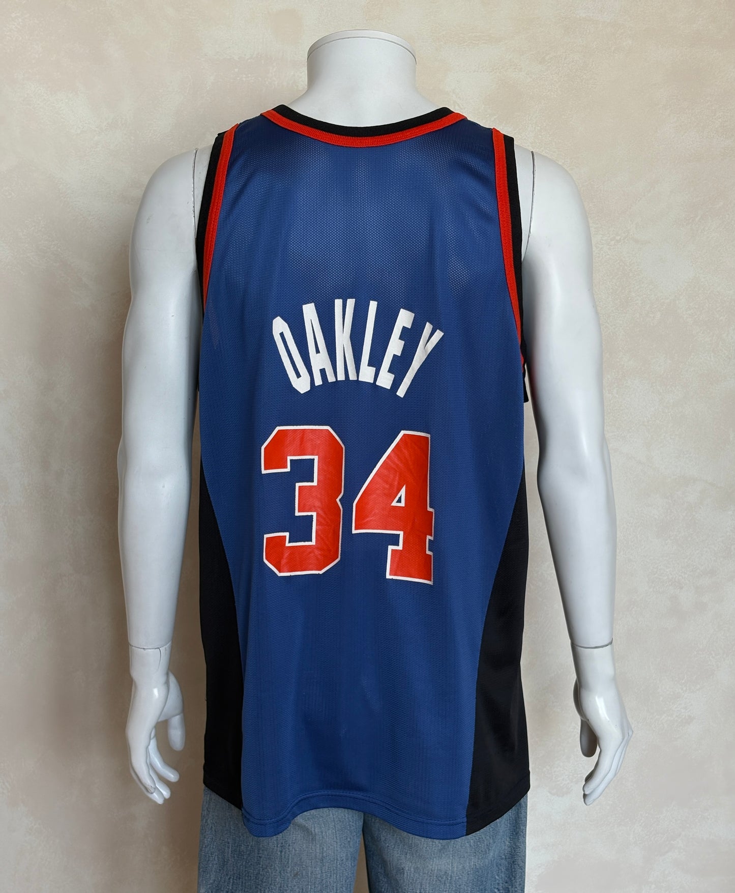 Champion New York Knicks Charles Oakley #34 Jersey Size 48 Blue Black Orange 90s NBA USA