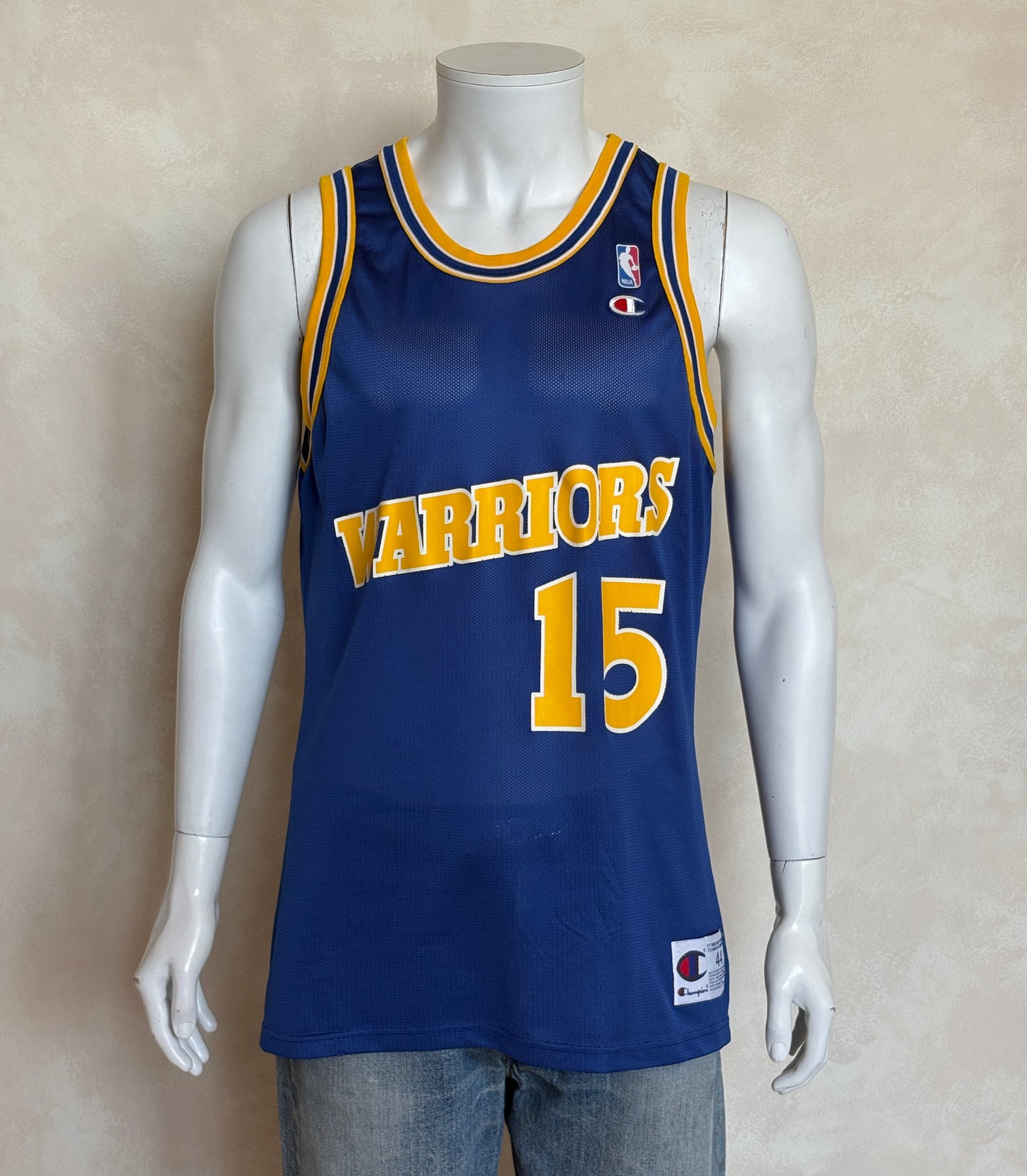 Champion Golden State Warriors Latrell Sprewell #15 Jersey Size 44 Blue Yellow Mesh 90s NBA