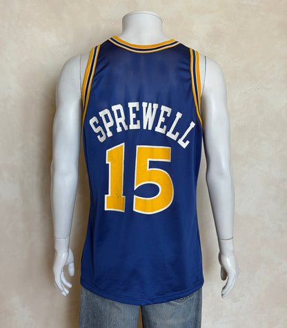 Champion Golden State Warriors Latrell Sprewell #15 Jersey Size 44 Blue Yellow Mesh 90s NBA