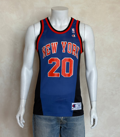 Champion New York Knicks Larry Johnson #20 Jersey Size 40 Blue Black Orange Mesh 90s NBA