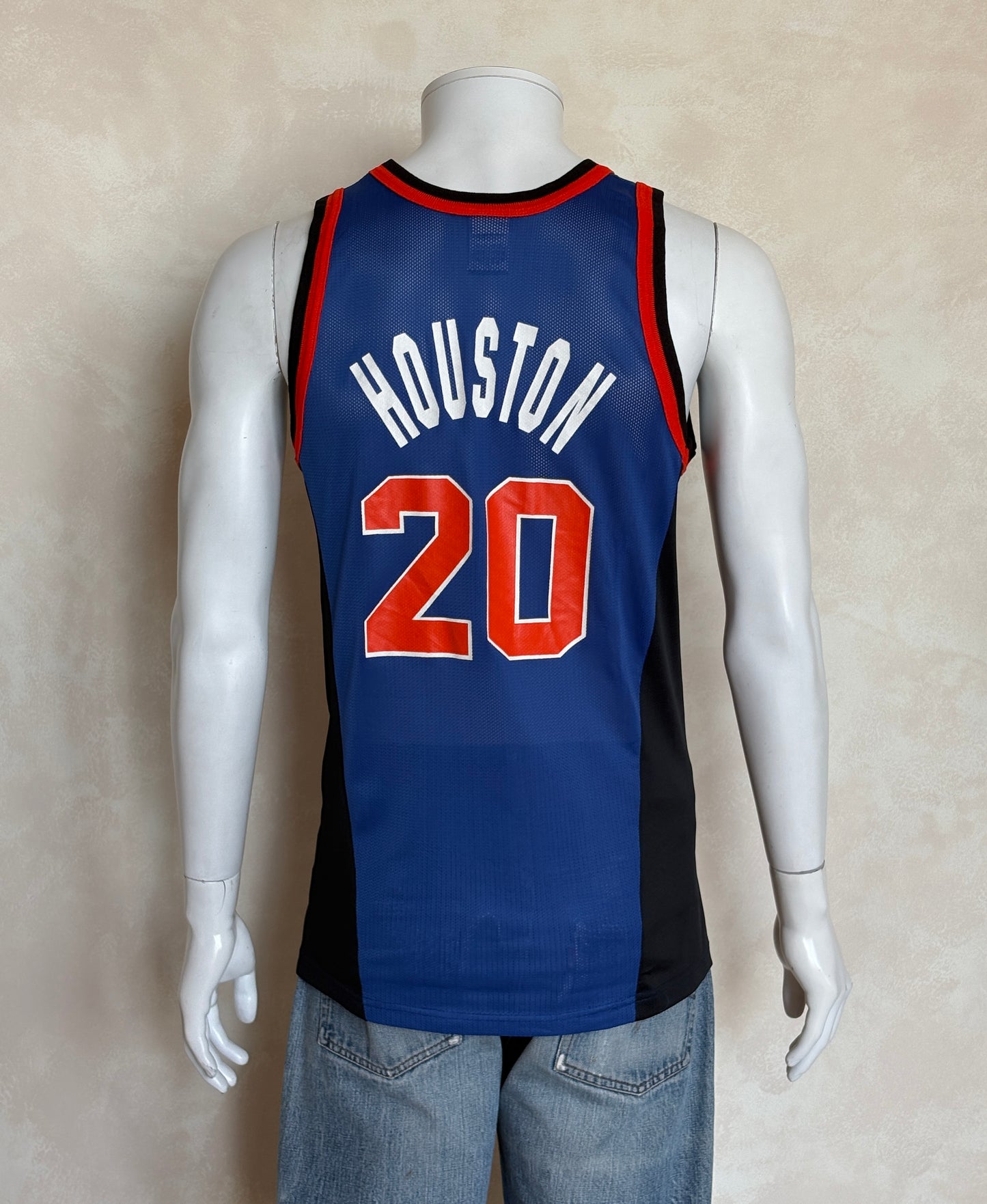 Champion New York Knicks Larry Johnson #20 Jersey Size 40 Blue Black Orange Mesh 90s NBA