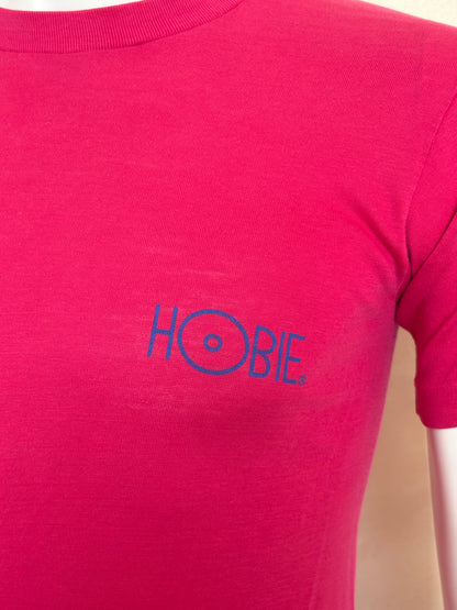 Vintage 80s Hobie Surf T-Shirt — Bright Pink Single Stitch Tee with Colorful Graphic Back Print — Small-AJ357 Studio