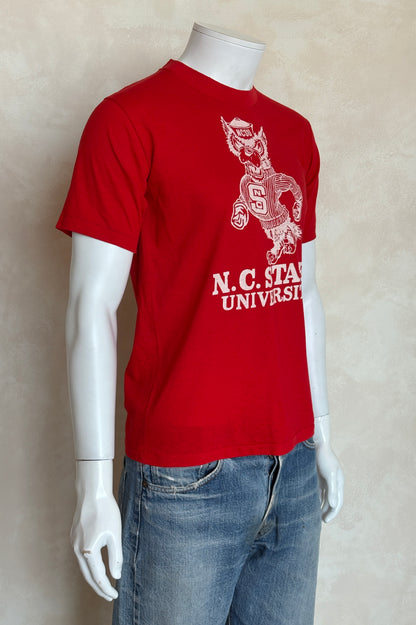 Vintage 80s NC State University T-Shirt – Size M – Red Wolfpack Mascot Graphic Tee – Made in USA-AJ357 Studio